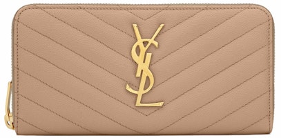Saint Laurent Monogram Zip Around Wallet Grain De Poudre Dark Beige Saint Laurent Monogram Zip Around Wallet Grain De Poudre Dark Beige