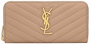 Buy Saint Laurent Monogram Zip Around Wallet Grain De Poudre Dark Beige