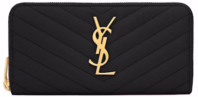 Saint Laurent Monogram Zip Around Wallet Grain De Poudre Black Saint Laurent Monogram Zip Around Wallet Grain De Poudre Black