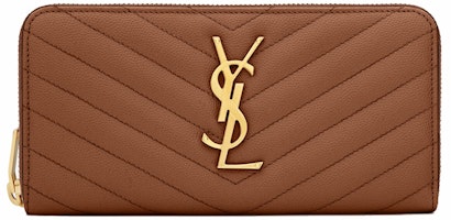 Saint Laurent Monogram Zip Around Wallet Grain De Poudre Dark Natural Saint Laurent Monogram Zip Around Wallet Grain De Poudre Dark Natural