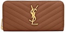 Buy Saint Laurent Monogram Zip Around Wallet Grain De Poudre Dark Natural