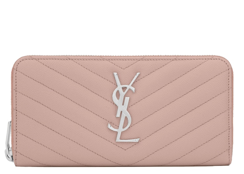 Saint Laurent Monogram Zip Around Wallet Matelasse Grain de Poudre Pale Blush