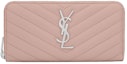 Buy Saint Laurent Monogram Zip Around Wallet Matelasse Grain de Poudre Pale Blush