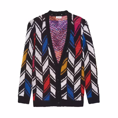 SAINT LAURENT Multicolor V-Neck Single-Breasted Loose Knit Sweater. 668343Y75EZ2473