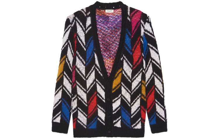 Order SAINT LAURENT Multicolor V-Neck Single-Breasted Loose Knit Sweater. 668343Y75EZ2473