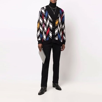 SAINT LAURENT Multicolor V-Neck Single-Breasted Loose Knit Sweater. 668343Y75EZ2473 Shop SAINT LAURENT Multicolor V-Neck Single-Breasted Loose Knit Sweater. 668343Y75EZ2473