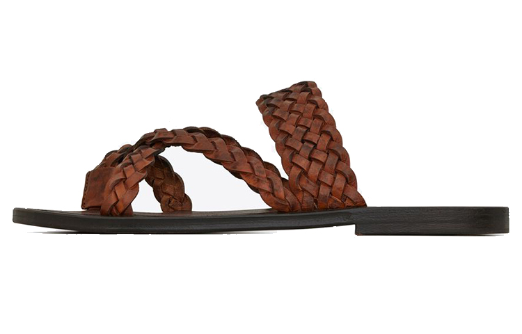 Saint Laurent Neli 'Chestnut Woven Leather Slide' 6507270mu009808