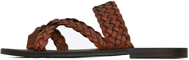 Saint Laurent Neli 'Chestnut Woven Leather Slide' 6507270mu009808 Saint Laurent Neli 'Chestnut Woven Leather Slide' 6507270mu009808