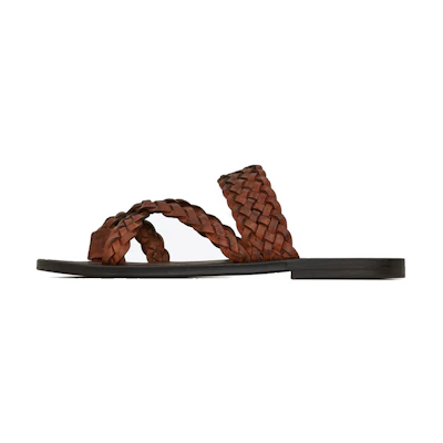 Saint Laurent Neli 'Chestnut Woven Leather Slide'