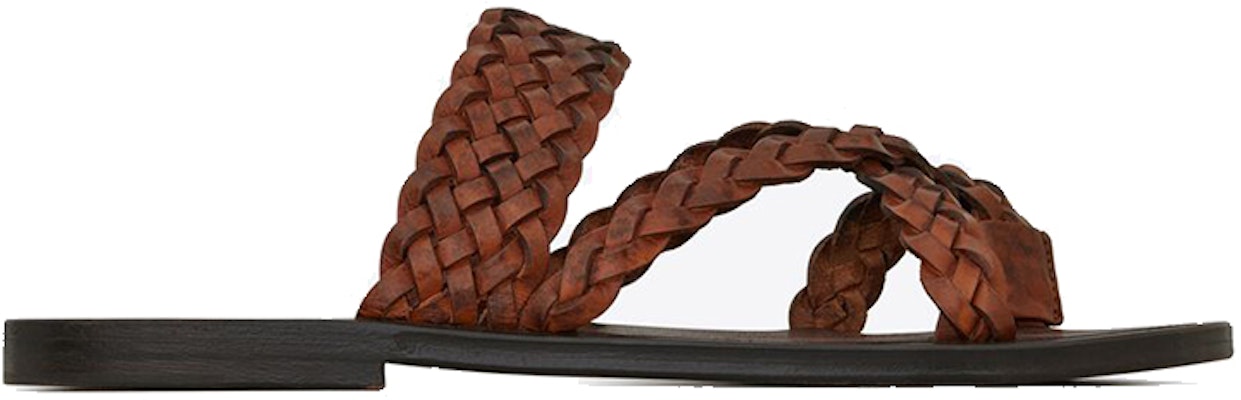 Saint Laurent Neli 'Chestnut Woven Leather Slide' 6507270mu009808 Order Saint Laurent Neli 'Chestnut Woven Leather Slide' 6507270mu009808
