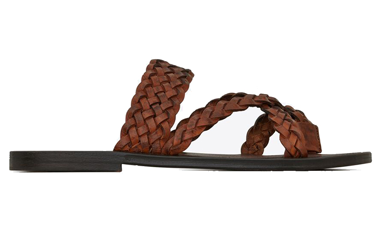 Order Saint Laurent Neli 'Chestnut Woven Leather Slide' 6507270mu009808