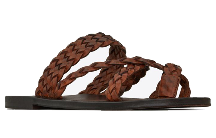 Lookbook Saint Laurent Neli 'Chestnut Woven Leather Slide' 6507270mu009808