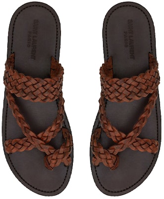 Saint Laurent Neli 'Chestnut Woven Leather Slide' 6507270mu009808 Shop Saint Laurent Neli 'Chestnut Woven Leather Slide' 6507270mu009808