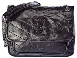 Saint Laurent Niki Baby Crinkled Leather Shoulder Bag Black Saint Laurent Niki Baby Crinkled Leather Shoulder Bag Black