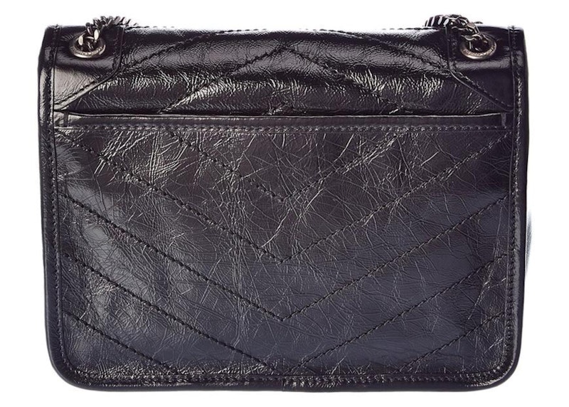 Order Saint Laurent Niki Baby Bolso de Hombro de Cuero Arrugado Negro