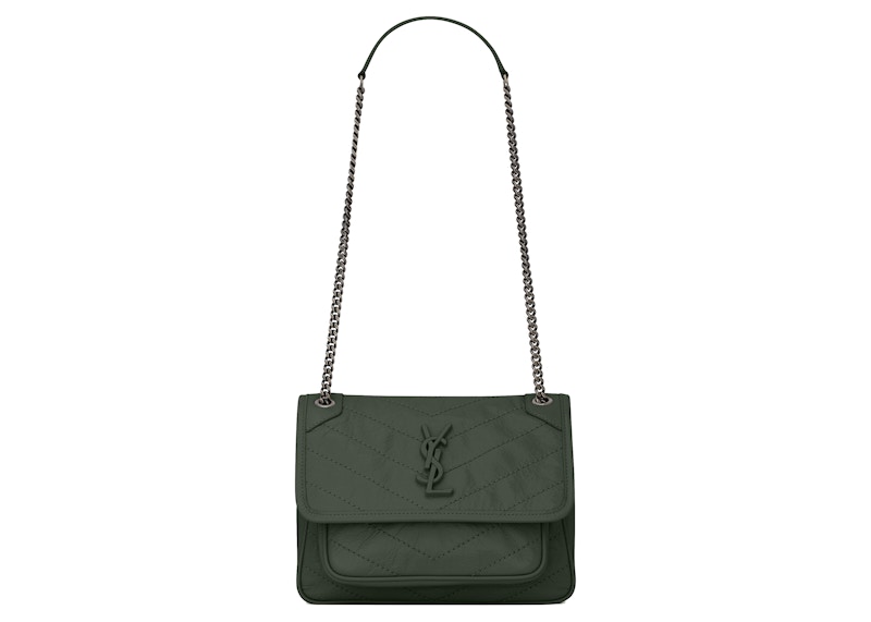 Saint Laurent Niki Baby Crinkled Vintage Dark Green
