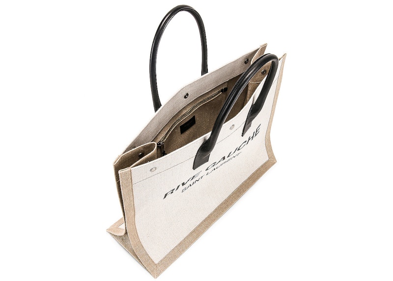 Lookbook Saint Laurent Tas Tote Noe Rive Gauche Kanvas Putih/Hitam