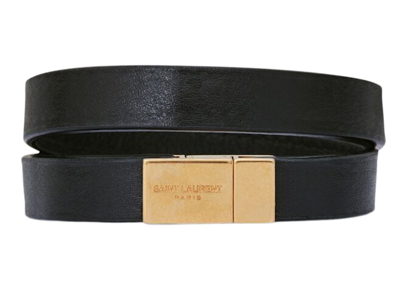 Order Pulsera Saint Laurent Opyum Doble Vuelta en Cuero y Metal Negro/Dorado-tone