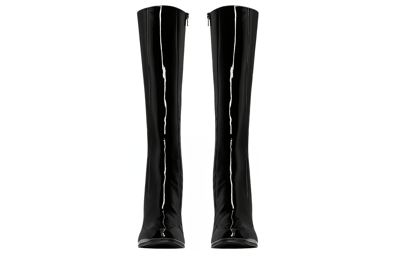 Shop Saint Laurent Otto Stivali in Pelle con Zip ''Nero Lucido'' 711038AAA4Q1000