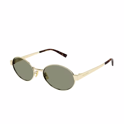 SAINT LAURENT Oval Sunglasses Gold Unisex with Metal Logo Temples. SL692003