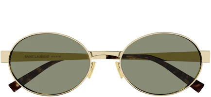 Lookbook SAINT LAURENT 金色全金屬Logo橢圓太陽眼鏡 男女適用。 SL692003