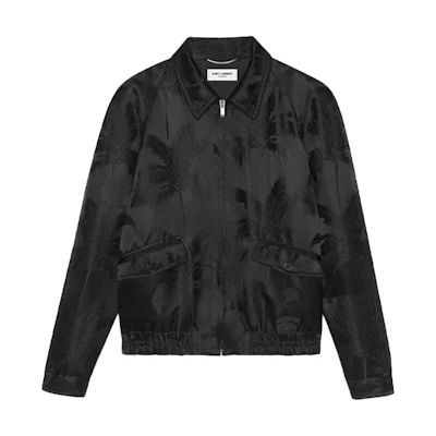 Saint Laurent Palm Satin Jacquard Raglan Jacket Black 637524Y1C551000