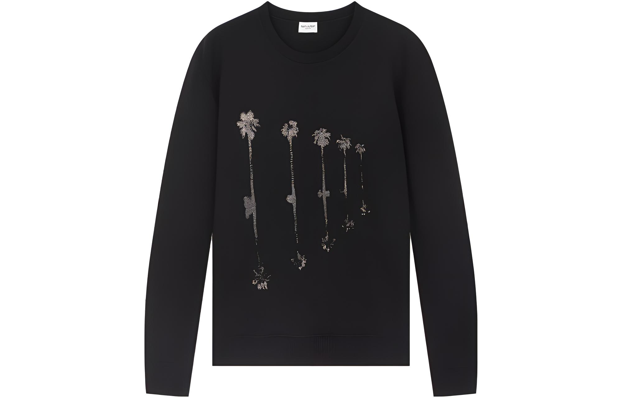 Saint Laurent Palm Tree Print Pullover Sweatshirt Black 583897YBKH21081