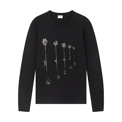 Saint Laurent Palm Tree Print Pullover Sweatshirt Black 583897YBKH21081