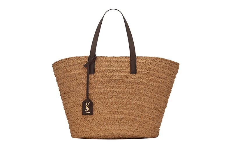 Buy Bolso Mediano Saint Laurent Panier en Rafia Marfil Marrón