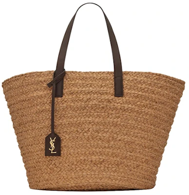 Bolso Mediano Saint Laurent Panier en Rafia Marfil Marrón Buy Bolso Mediano Saint Laurent Panier en Rafia Marfil Marrón