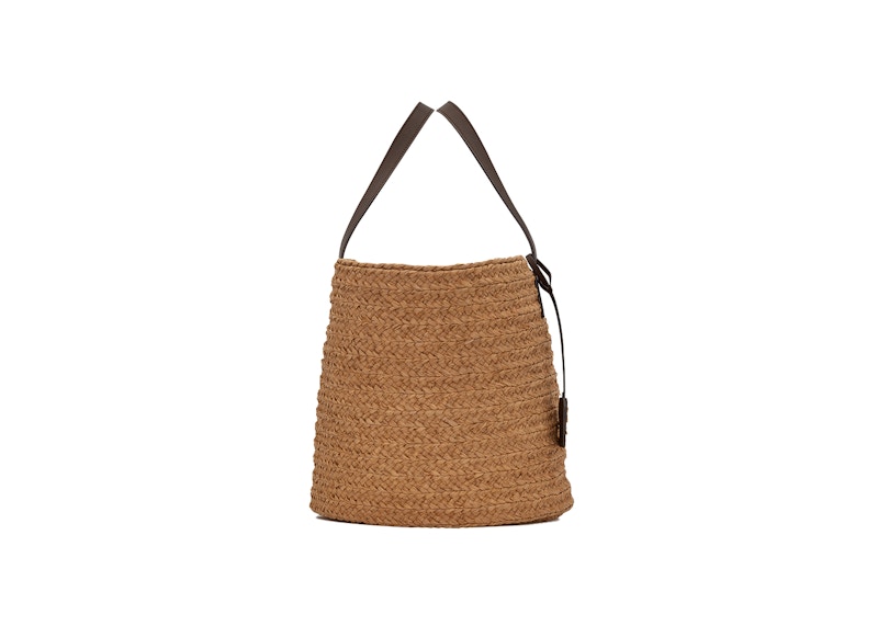 Lookbook Bolso Mediano Saint Laurent Panier en Rafia Marfil Marrón