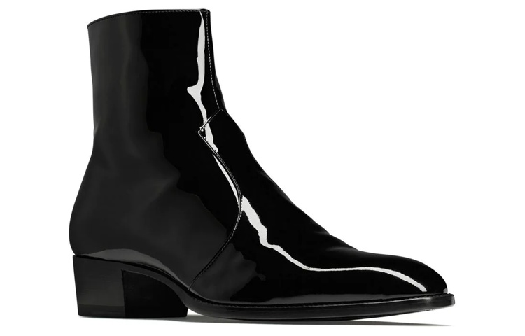 Order Saint Laurent But Kasut Buku Lali Zip Sisi Kulit Hitam Berkilat 689311AAA4Q1000