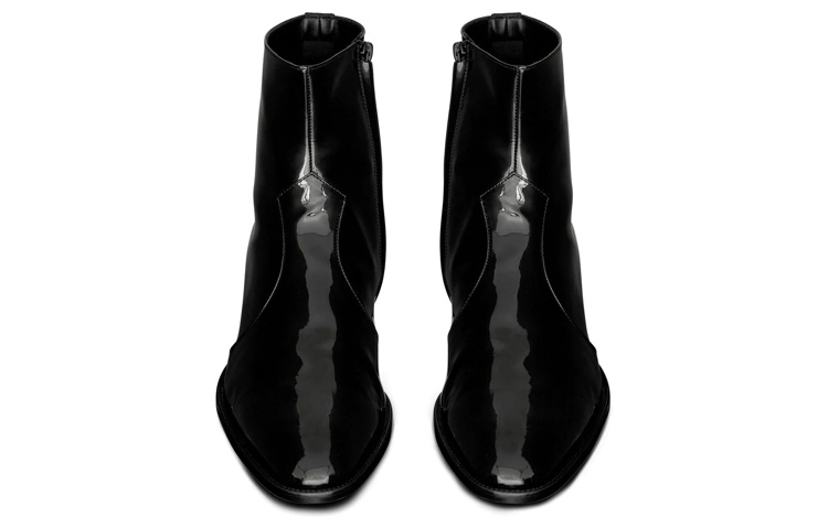 Lookbook Saint Laurent But Kasut Buku Lali Zip Sisi Kulit Hitam Berkilat 689311AAA4Q1000