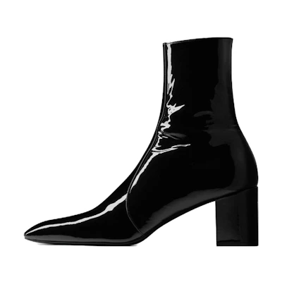 Saint Laurent Patent Leather Zip Round-Toe High Heel Ankle Boots 'Black'