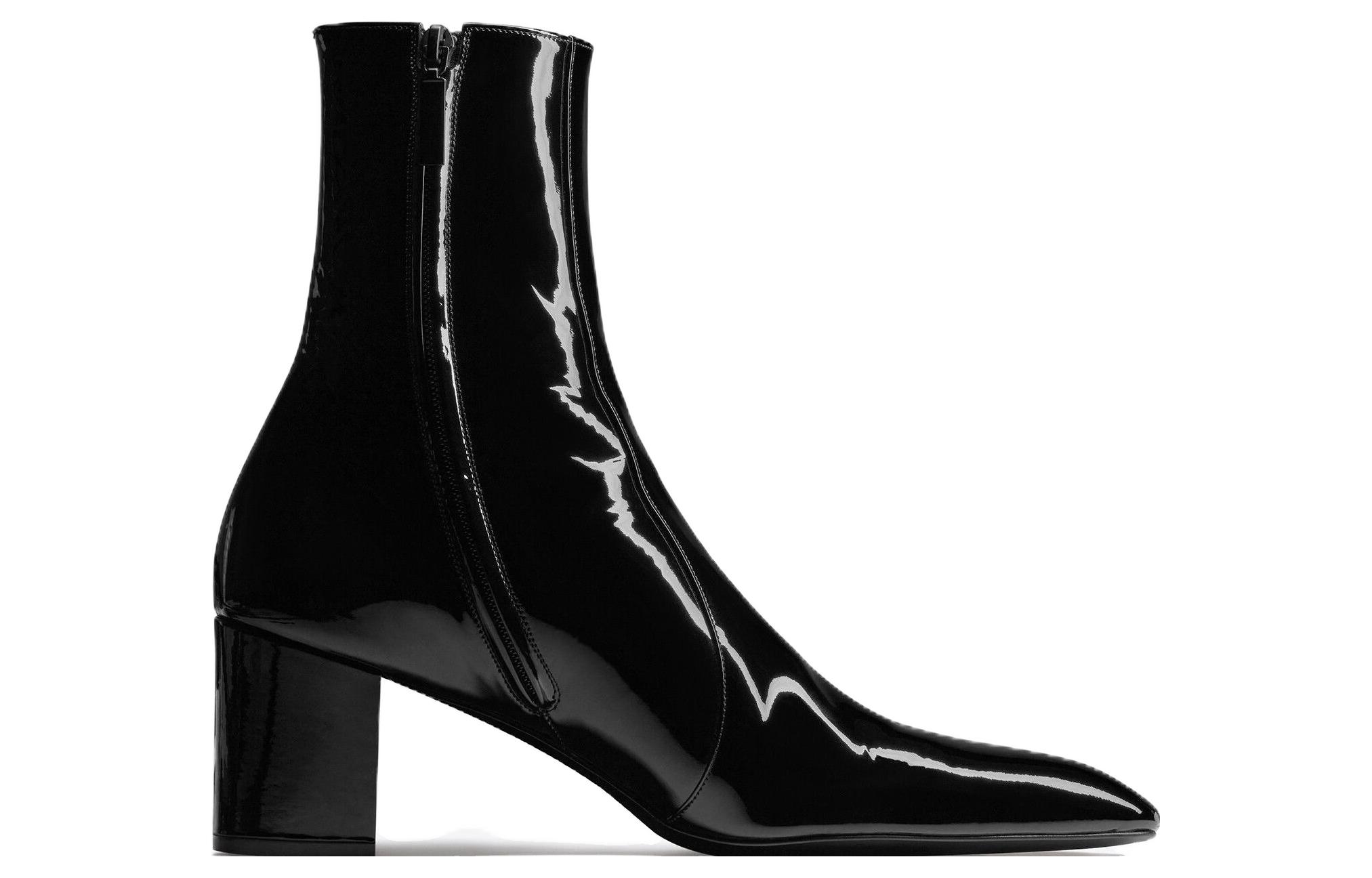 Order 聖羅蘭 漆皮 拉鍊圓頭高跟 短靴 男款 黑色