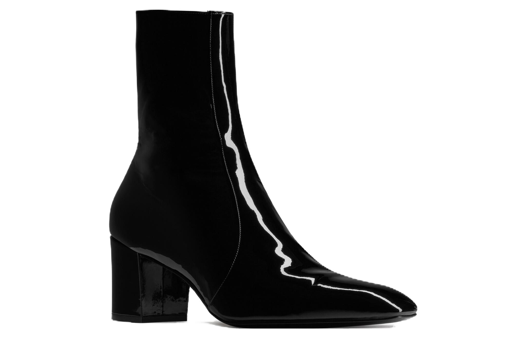Lookbook Saint Laurent Lackleder Reißverschluss High Heel Stiefeletten ''Schwarz'' 75609107RAA1000