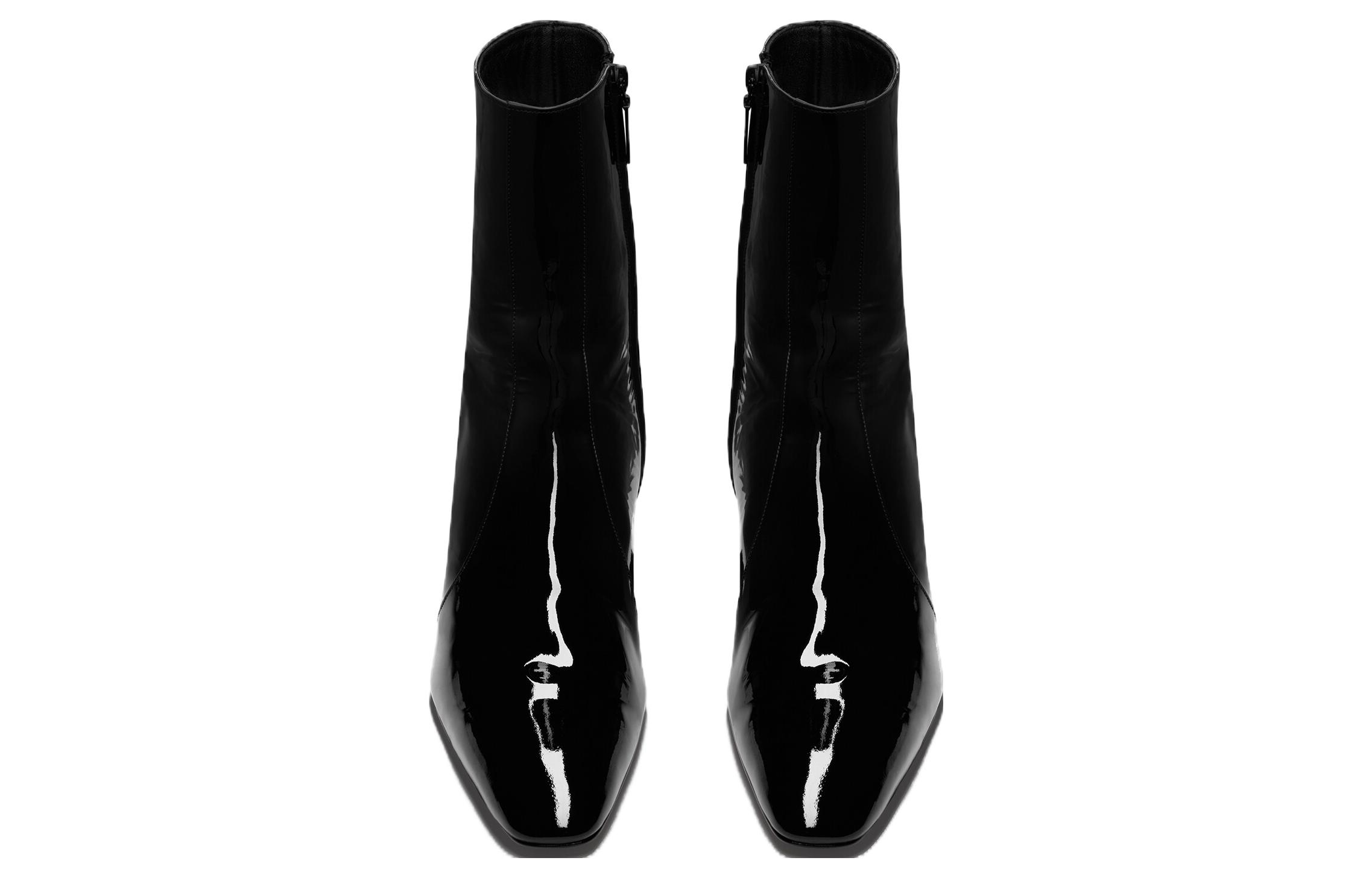 Shop Saint Laurent Lackleder Reißverschluss High Heel Stiefeletten ''Schwarz'' 75609107RAA1000