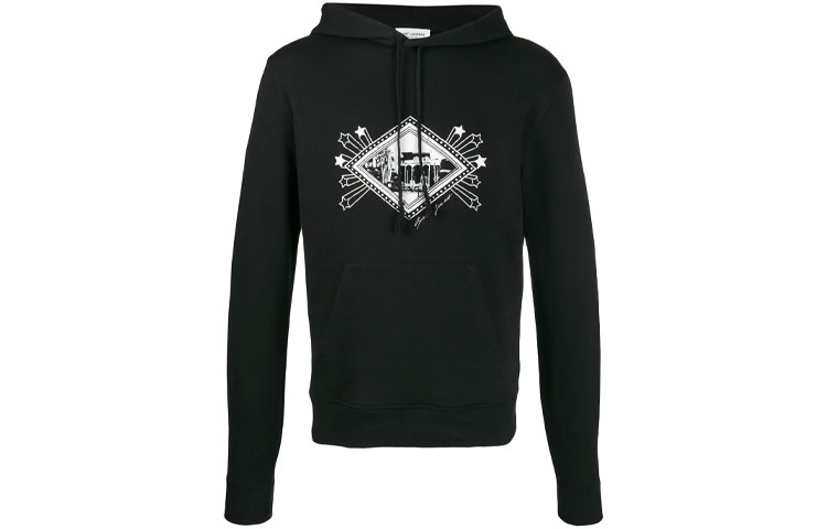 Saint Laurent Patterned Print Hoodie Black Sweater 605507YBPF21095