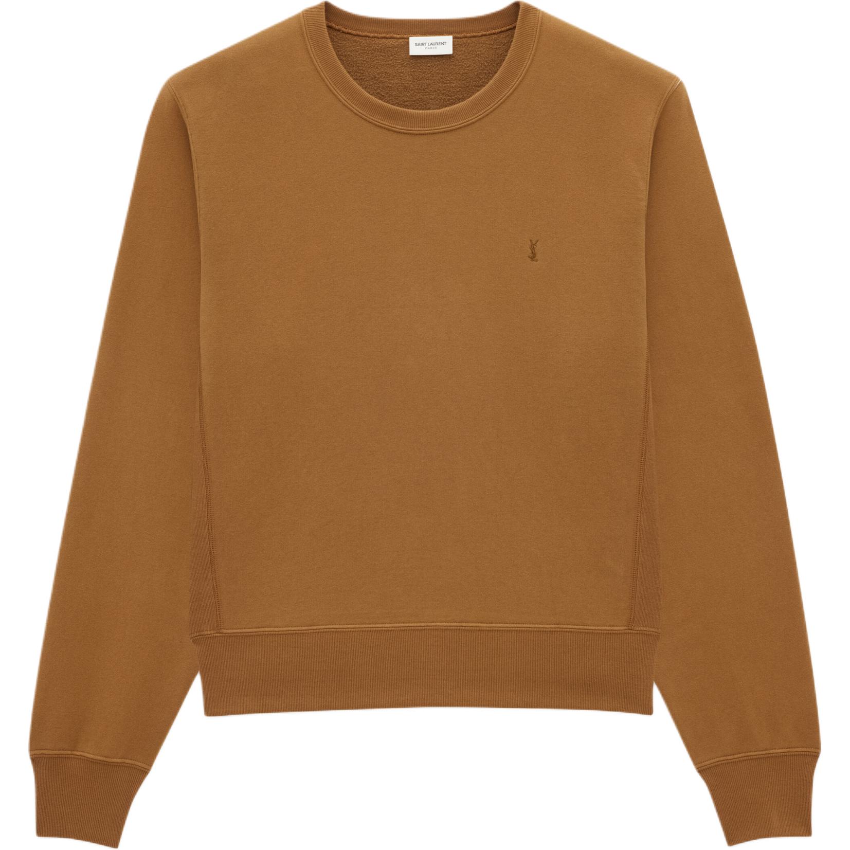 Saint Laurent Plain Logo Embroidered Crewneck Sweatshirt Gold Brown 798939Y36SW2195