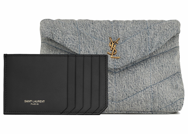 Order 圣罗兰牛仔皮革小款蓝灰色/淡天蓝色Puffer包