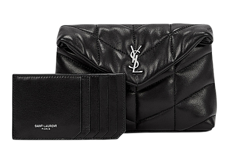 Saint Laurent Puffer In Quilted Lambskin Pouch Black/Silver-tone