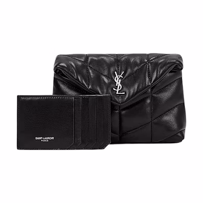 Saint Laurent Puffer In Quilted Lambskin Pouch Black/Silver-tone