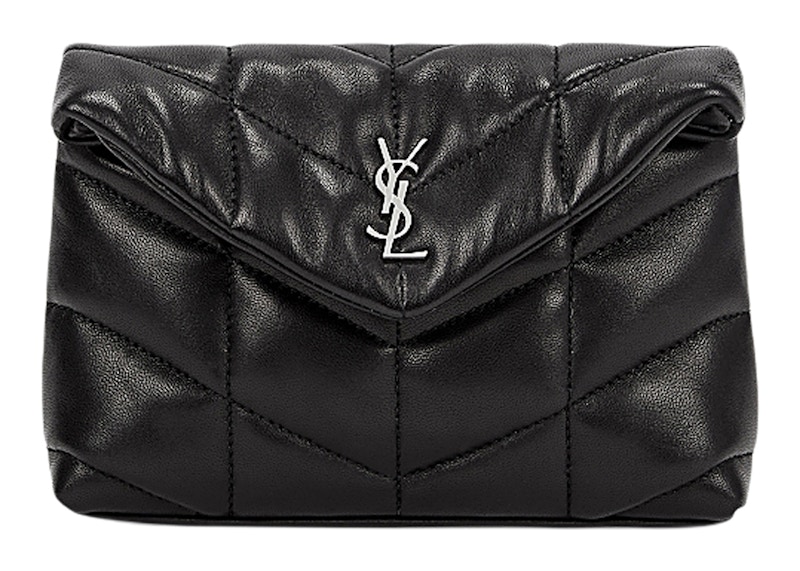 Order サンローラン キルティングラムスキン ポーチ (黒/シルバー)
