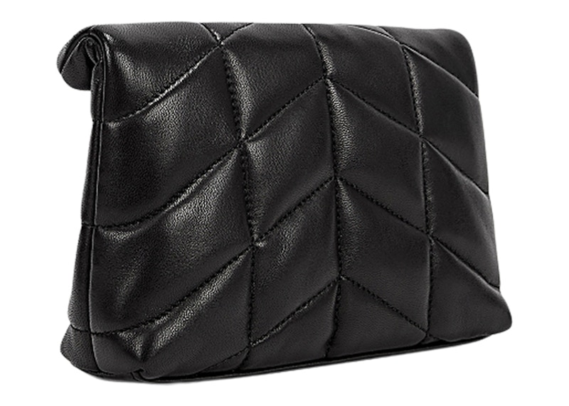 Lookbook サンローラン キルティングラムスキン ポーチ (黒/シルバー)
