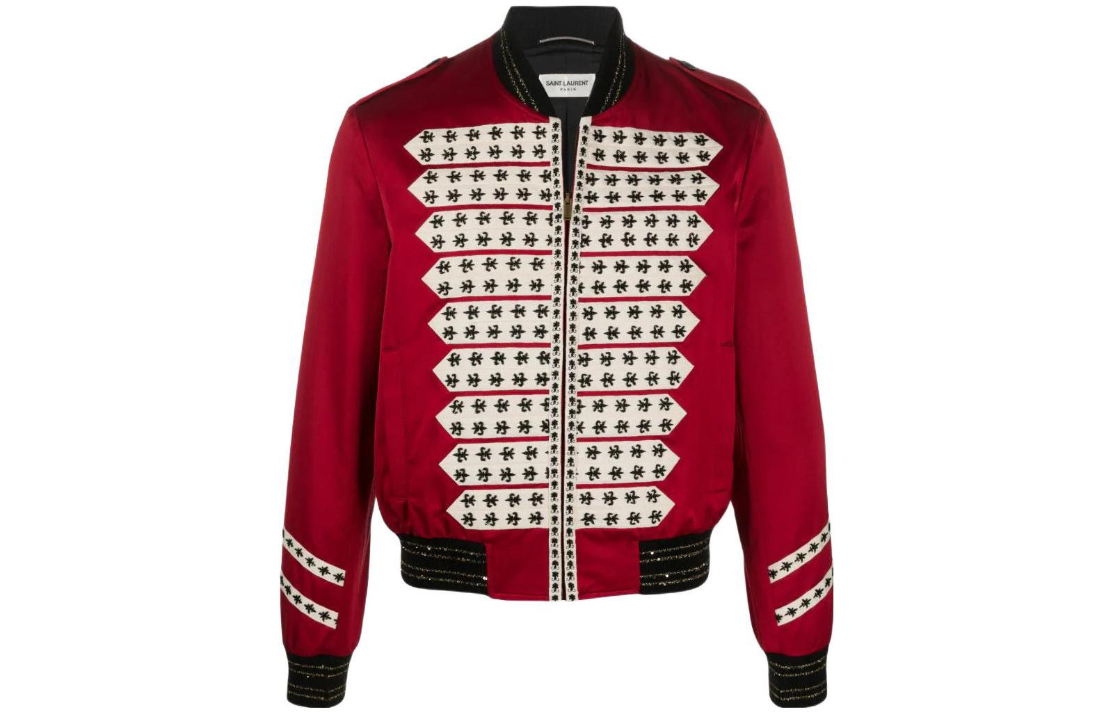 Saint Laurent Red Officer Lily Beaded Embroidered Bomber Jacket for Men 598813Y287S8461
