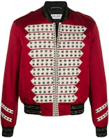 Saint Laurent Red Officer Lily Beaded Embroidered Bomber Jacket for Men 598813Y287S8461 Saint Laurent Red Officer Lily Beaded Embroidered Bomber Jacket for Men 598813Y287S8461