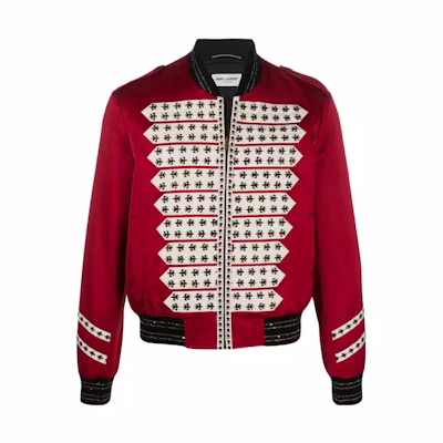Saint Laurent Red Officer Lily Beaded Embroidered Bomber Jacket for Men 598813Y287S8461