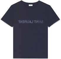 SAINT LAURENT Reversed Logo Crew Neck Navy T-Shirt for Men. 663278Y36HE4145 SAINT LAURENT Reversed Logo Crew Neck Navy T-Shirt for Men. 663278Y36HE4145