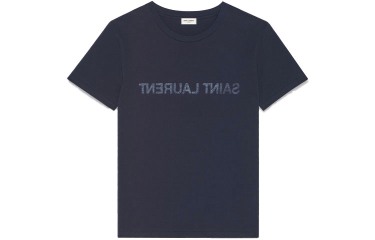 Order 생로랑 리버스 로고 네이비 크루넥 티셔츠 남성용. 663278Y36HE4145