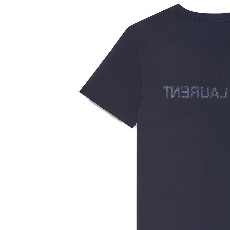 Purchase 생로랑 리버스 로고 네이비 크루넥 티셔츠 남성용. 663278Y36HE4145